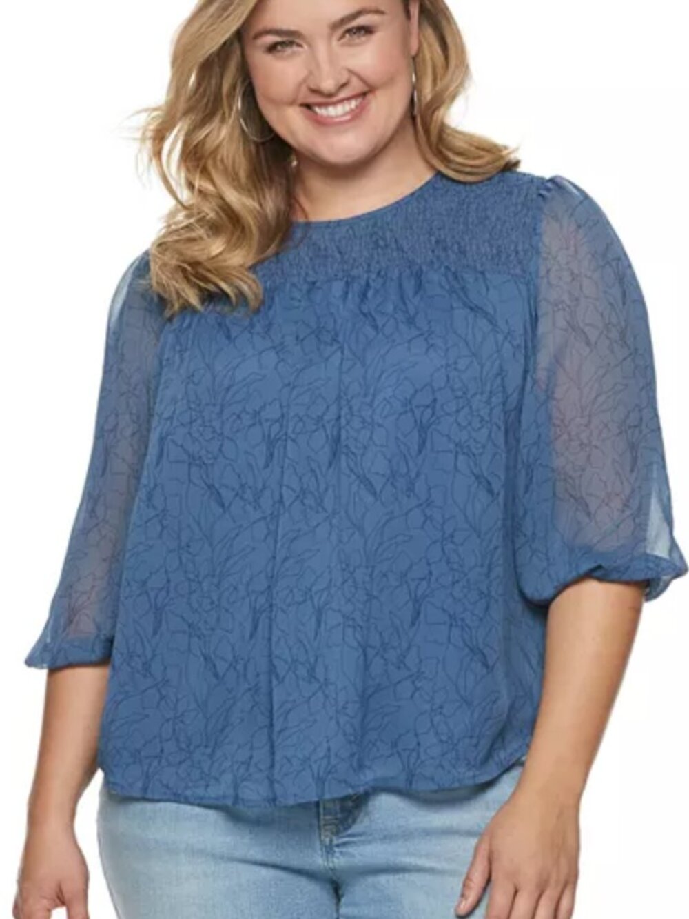 EVRI Plus Size Blue Smoked Layered Blouse Size 4X